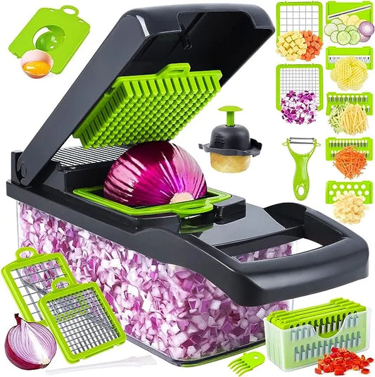 Vegetable chopper kit with blades, hand guard and peeler
