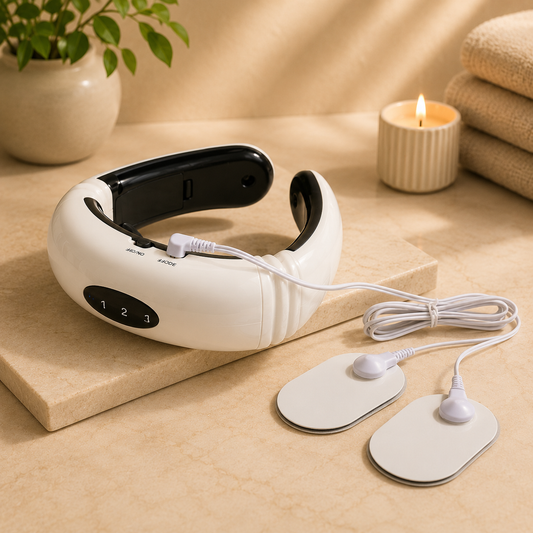 U-shaped neck massager with cable and electrode pads