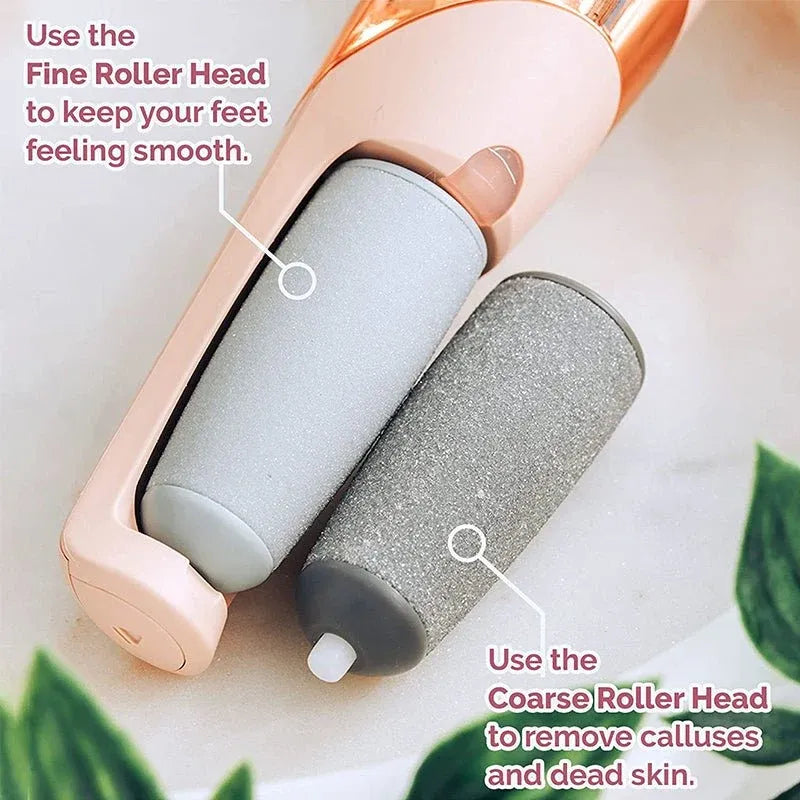 Fine and coarse roller heads beside the electric foot file